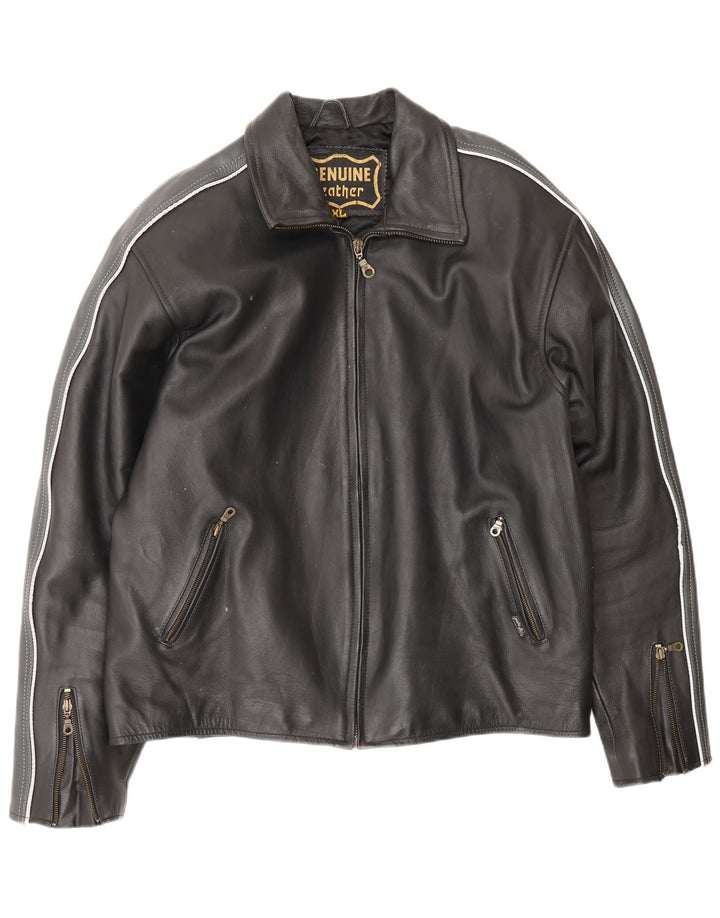 VINTAGE Chaqueta de cuero para hombre Reino Unido 42 XL Cuero colorblock negro