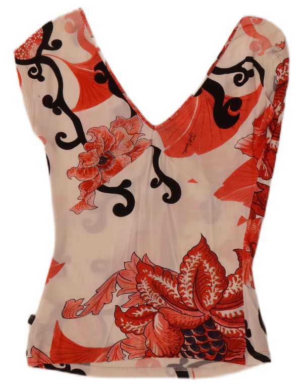 Just Cavalli Blusa para Mujer Top UK 40 Grande Elastano Floral Blanco Roto