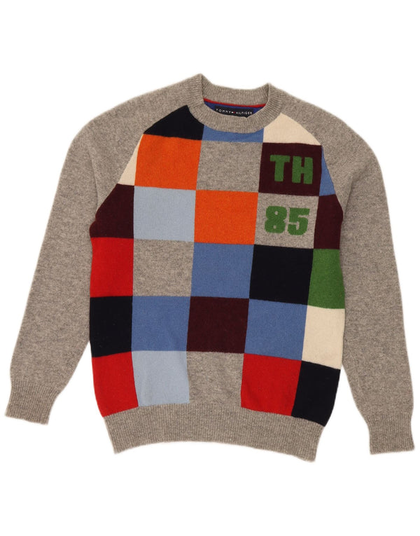 Tommy Hilfiger Suéter de cuello redondo para mujer UK 10 Small Grey Geométrico