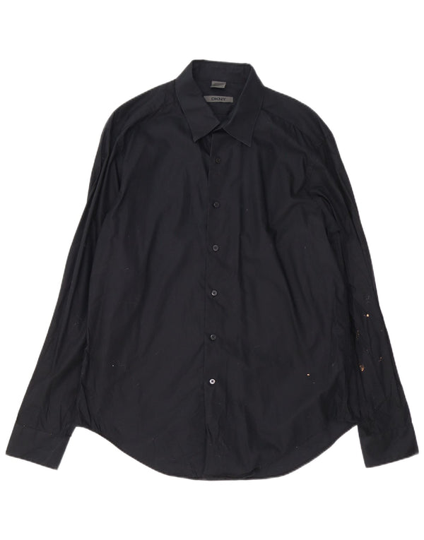 Dkny Camisa elástica ajustada para hombre talla 16 1/2 grande algodón negro