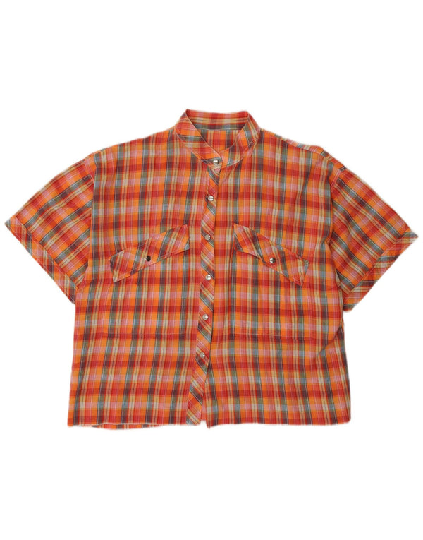 Vintage mujer camisa de manga corta blusa Reino Unido 16 gran cheque naranja