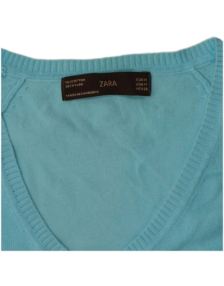 Zara - Jersey con cuello en V para mujer, talla 40, algodón azul medio