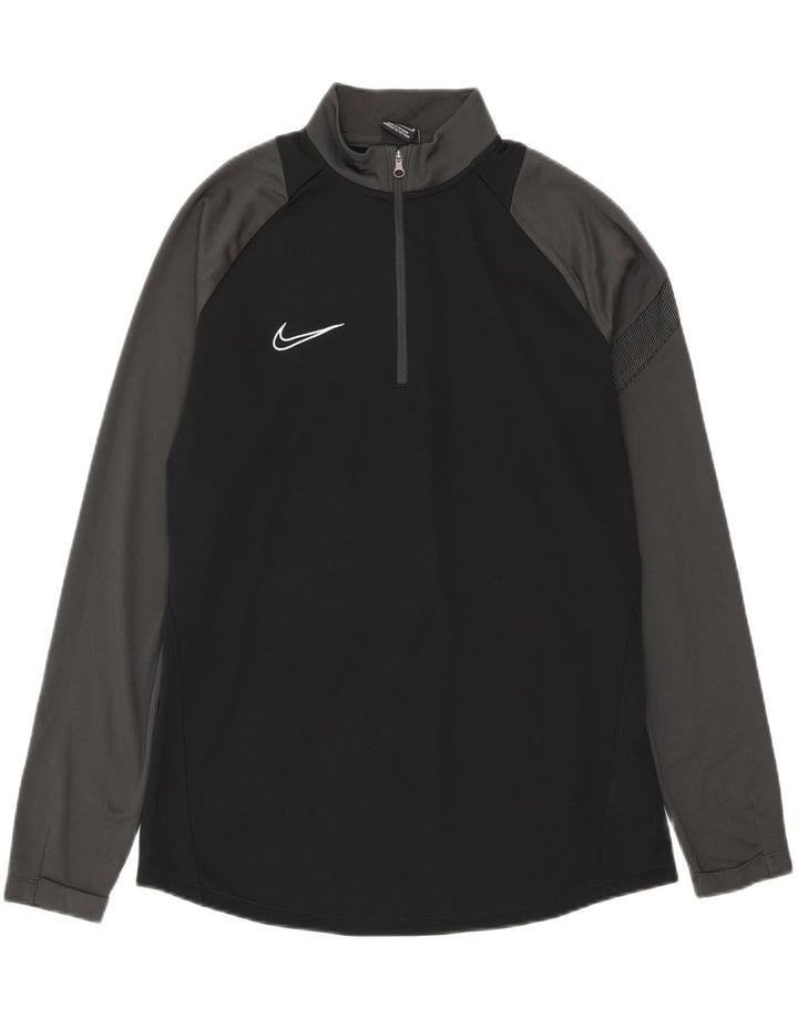 NIKE Hombre Dri Fit Zip Neck Pullover Chándal Top Mediano Negro Colorblock