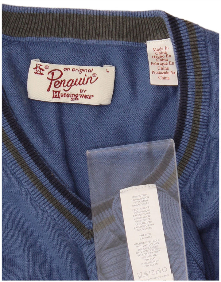 PENGUIN Jersey con cuello en V para hombre, talla grande, algodón azul