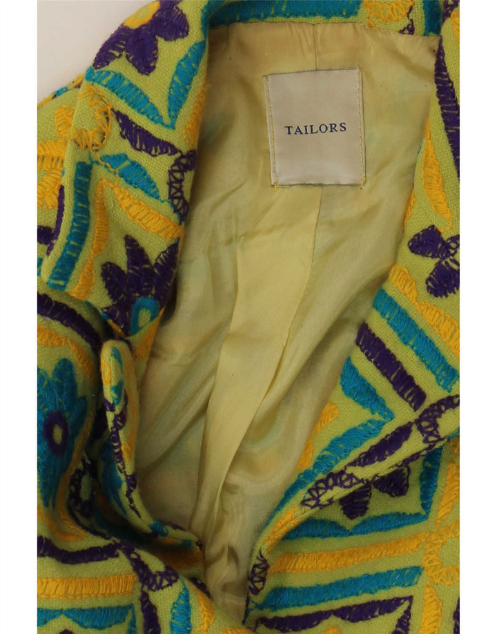 Vintage mujer 3 botones Blazer chaqueta Reino Unido 12 medio amarillo floral