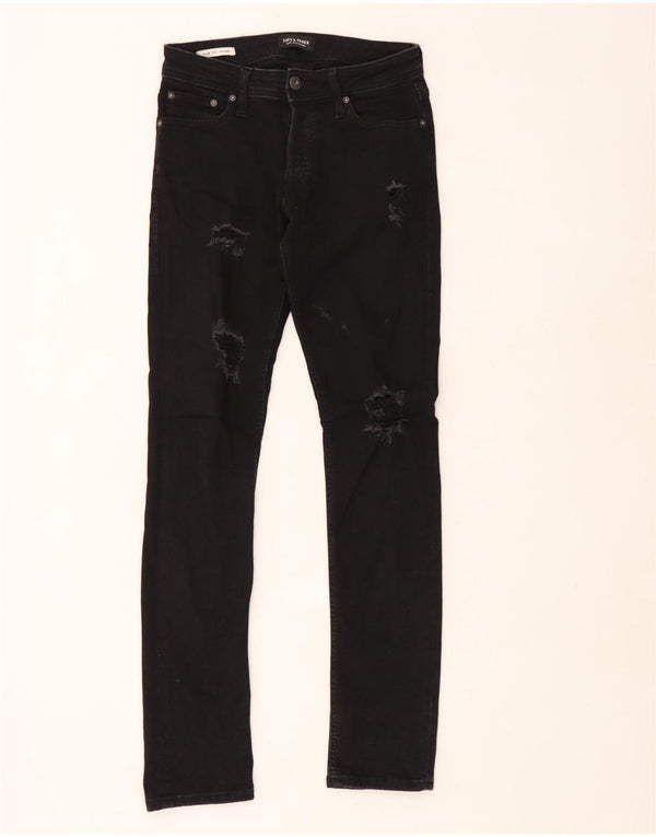 Jack & Jones Hombre GLENN Vaqueros ajustados desgastados W28 L32 Algodón negro