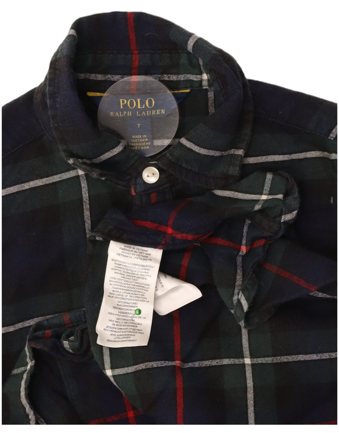 POLO RALPH LAUREN Vestido Camisero Manga Larga Niña 6-7 Años Cuadros Azul Marino