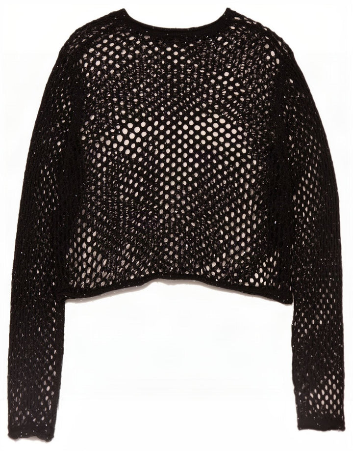 Zara Mujer Oversize Manga Larga Crochet See Through Top UK 40 Small Negro