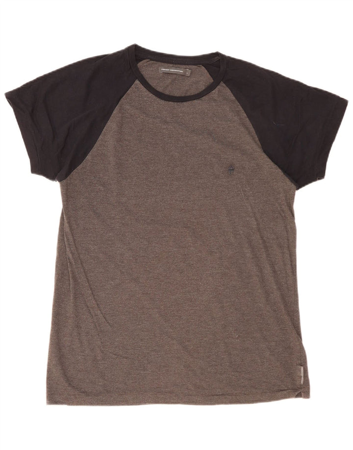 FRENCH CONNECTION Camiseta para hombre Top grande gris color block algodón