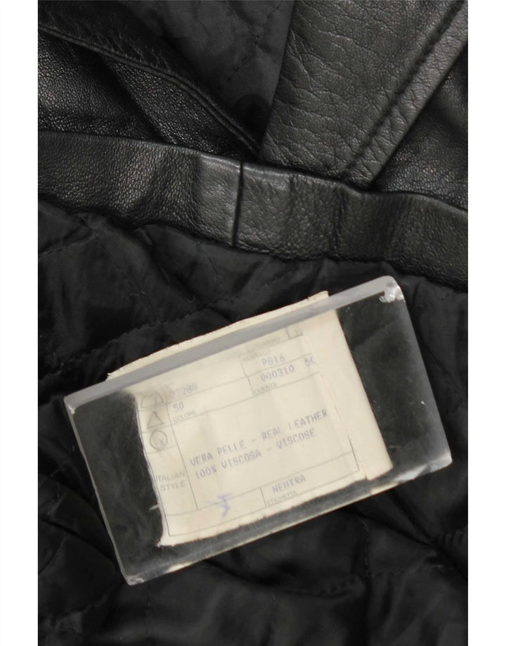 Abrigo de cuero vintage para hombre IT 50 cuero negro grande