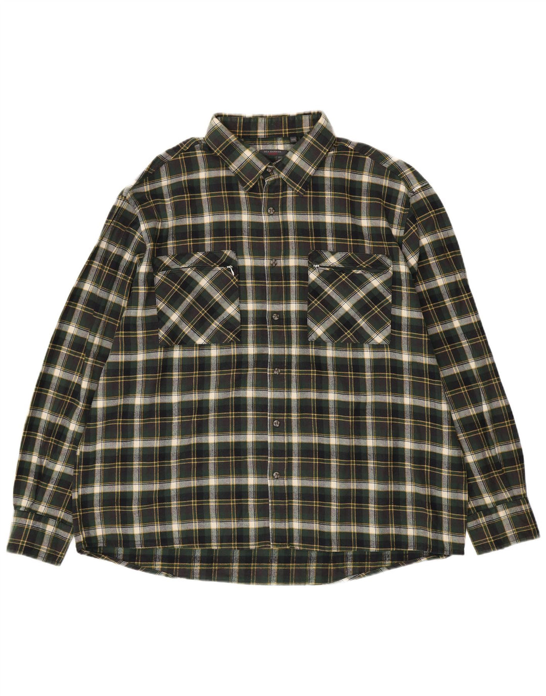 SEA BARRIER Camisa de franela a cuadros para hombre 2XL Algodón a cuadros verde