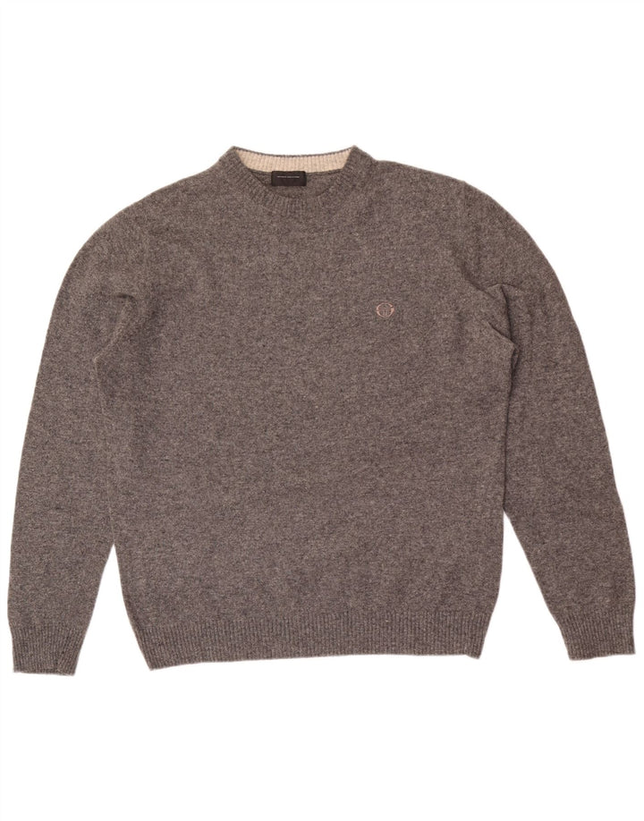 Sergio Tacchini Jersey de cuello redondo para hombre de lana moteada gris grande