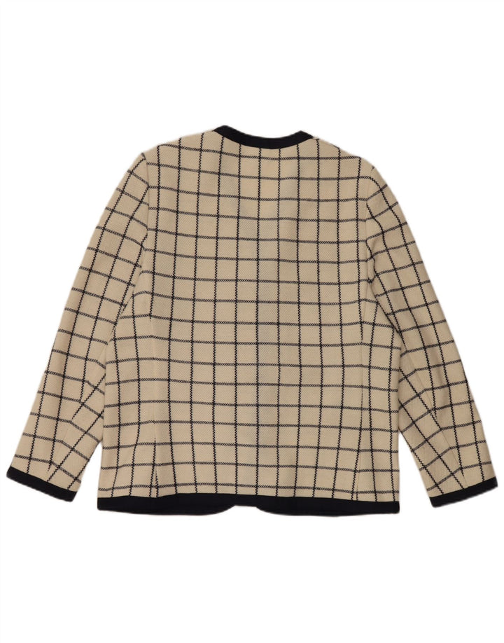 Liola Chaqueta tipo blazer de punto con 4 botones para mujer UK 40 L GRANDE Lana a cuadros beige