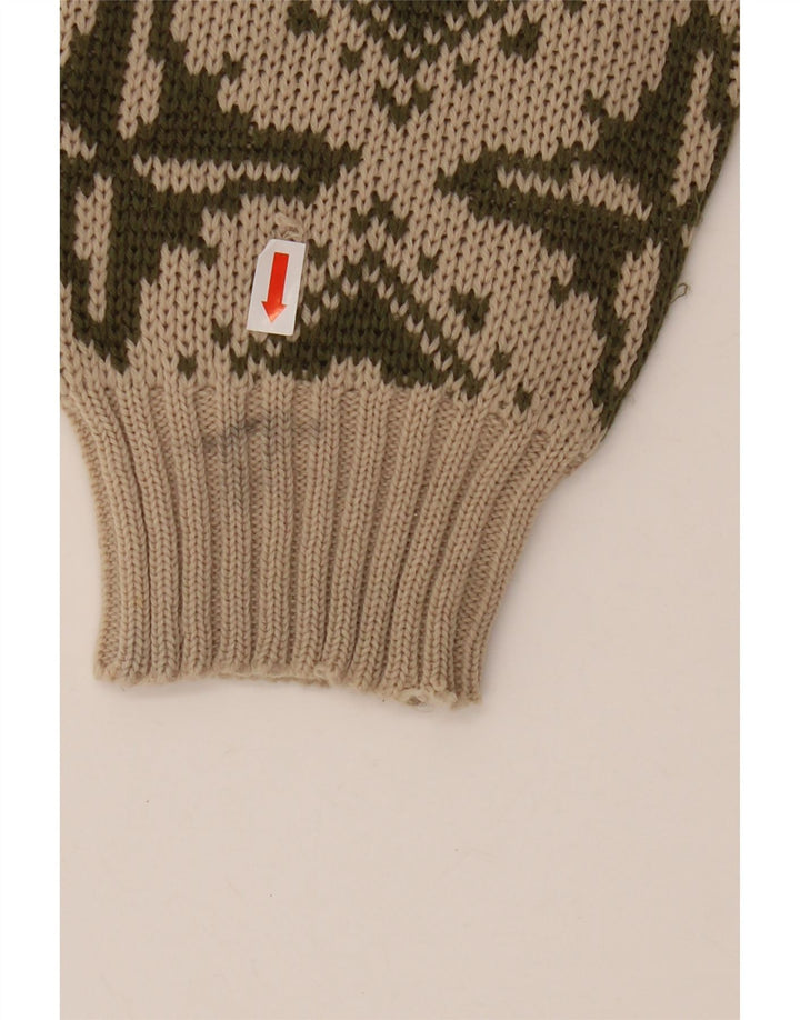 VINTAGE Mujer Barco Cuello Jersey Jersey IT 46 Grande Beige Geométrico