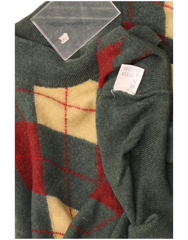 Vintage hombres tortuga cuello jersey suéter IT 50 medio verde Argyle/Diamante