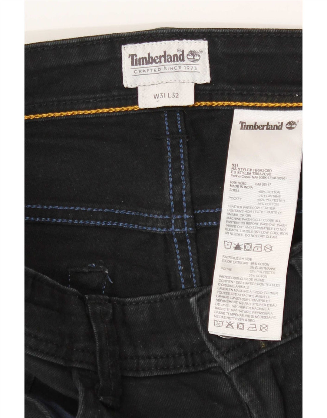 Timberland Vaqueros ajustados para hombre W31 L27 Algodón negro