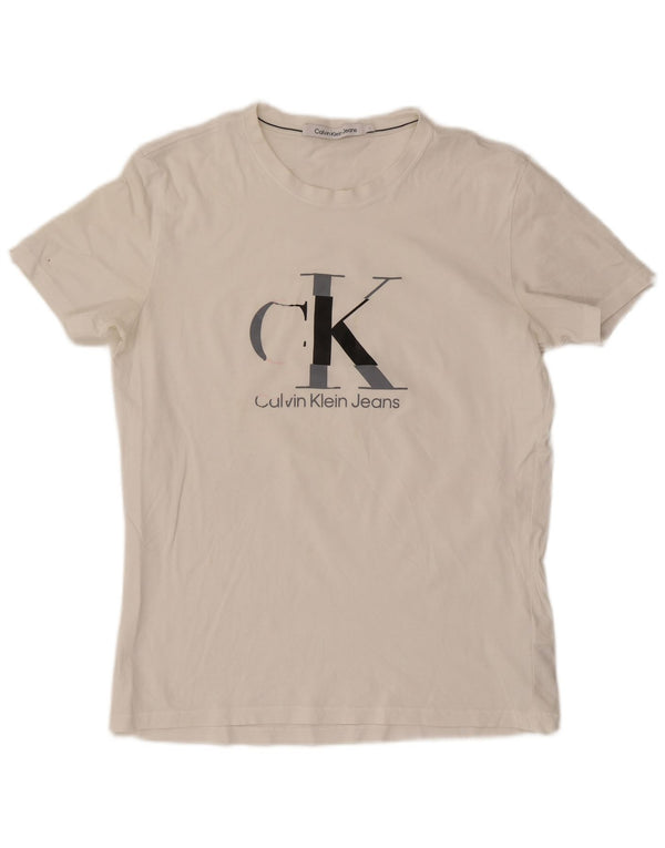 Calvin Klein Jeans Camiseta gráfica para hombre Top grande de algodón blanco