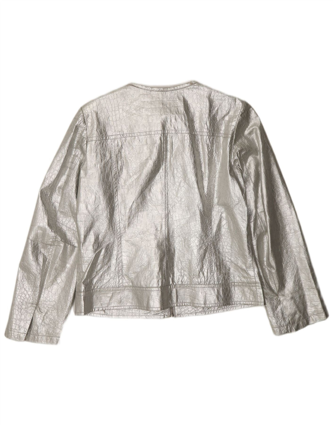 CORTEFIEL Chaqueta de cuero para mujer UK 12 Cuero plateado mediano
