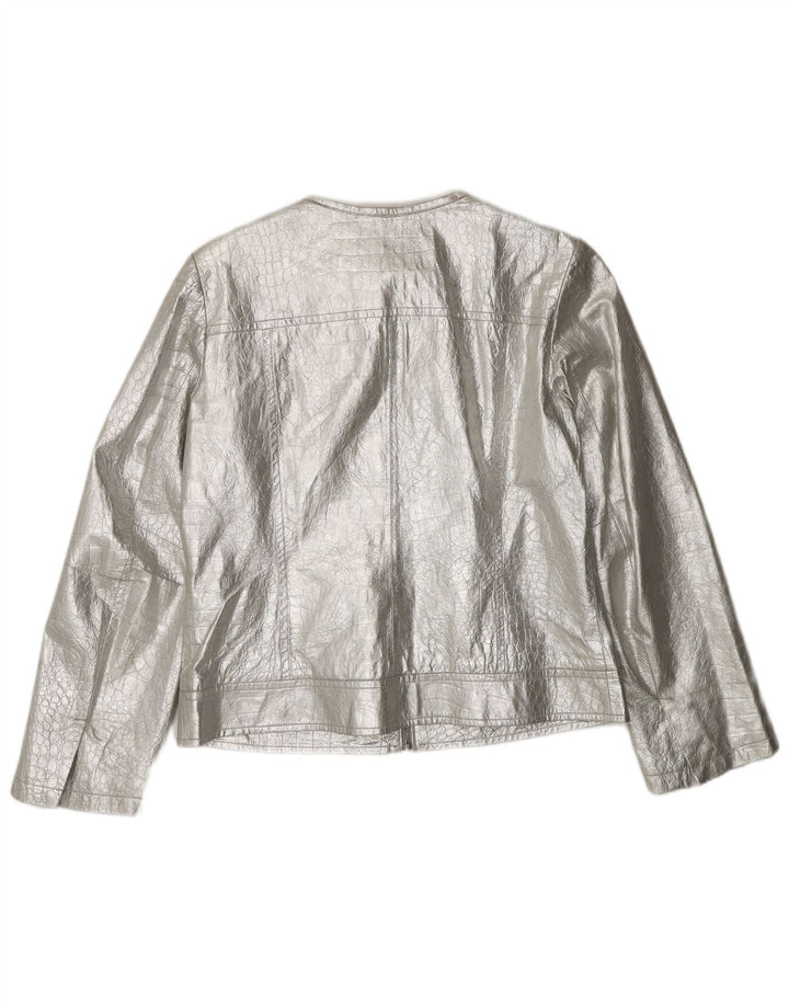 CORTEFIEL Chaqueta de cuero para mujer UK 12 Cuero plateado mediano
