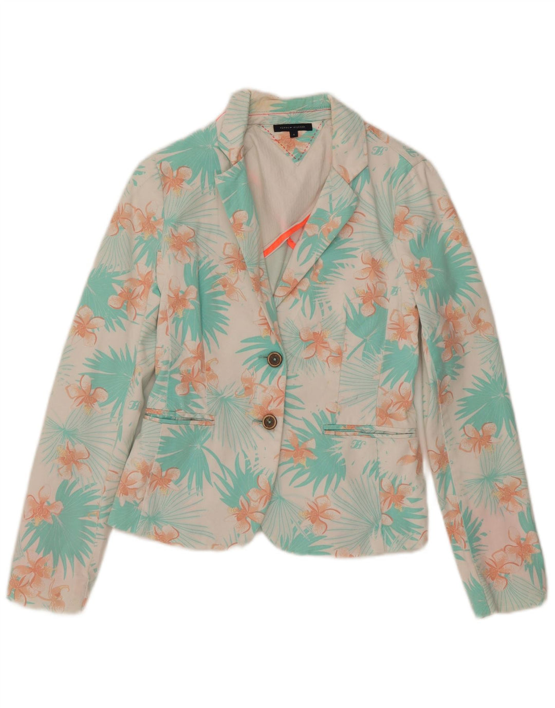 Tommy Hilfiger Chaqueta Blazer de 2 Botones para Mujer US 4 Small Blue Floral Cotton