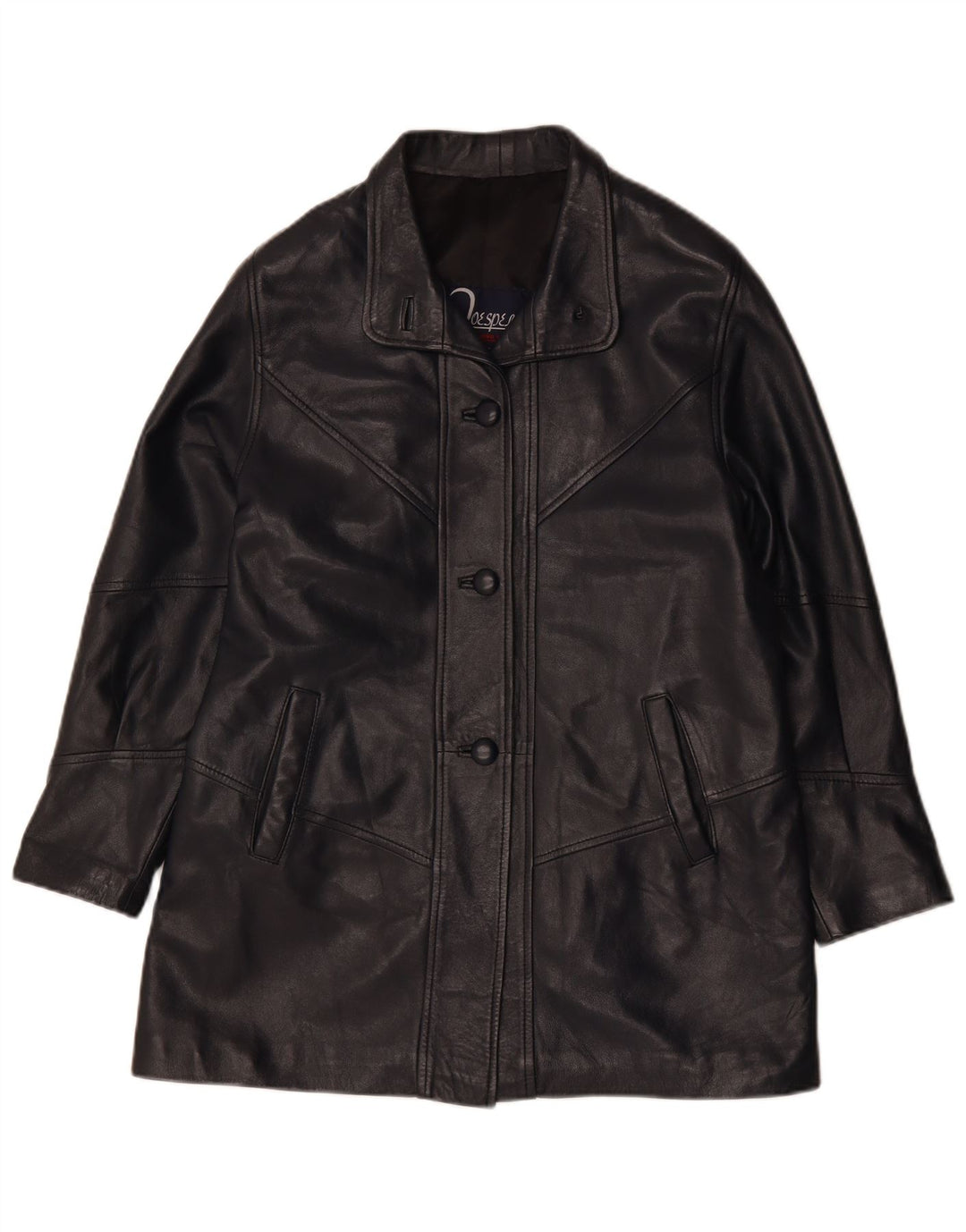 Vintage mujer chaqueta de cuero Reino Unido 14 cuero negro medio