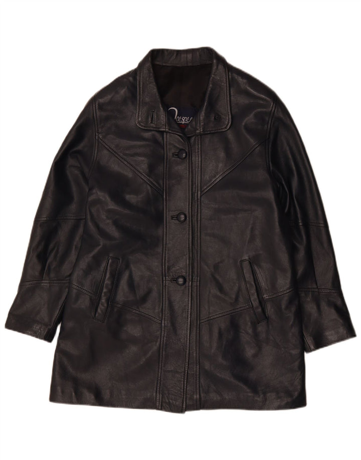 Vintage mujer chaqueta de cuero Reino Unido 14 cuero negro medio