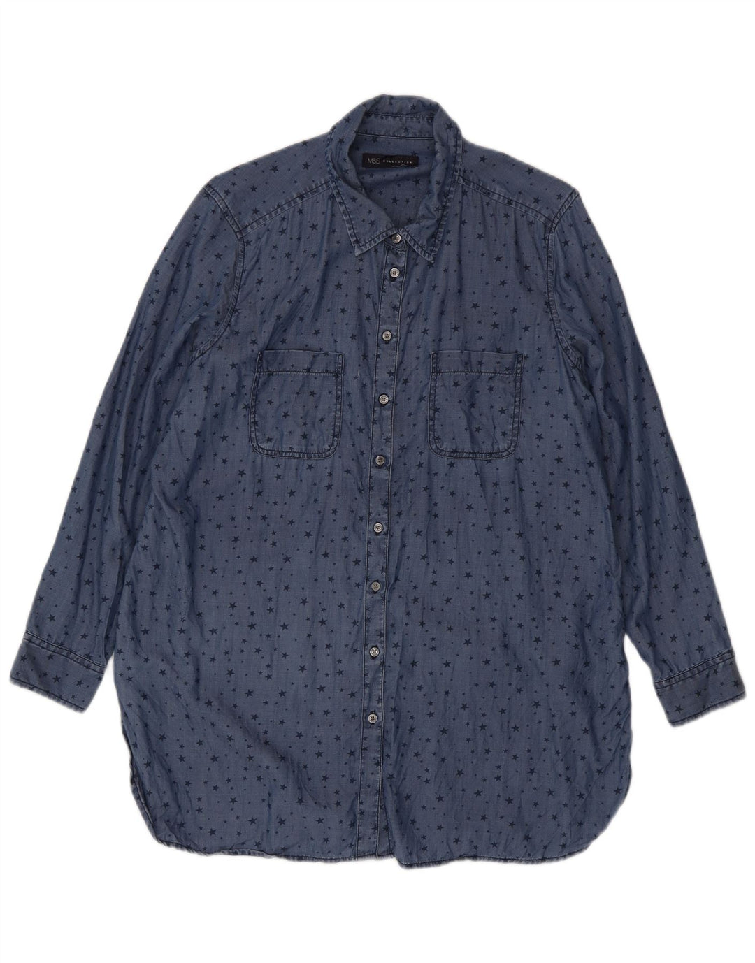 Marks & Spencer Camisa larga con estampado abstracto para mujer, talla 40, color azul