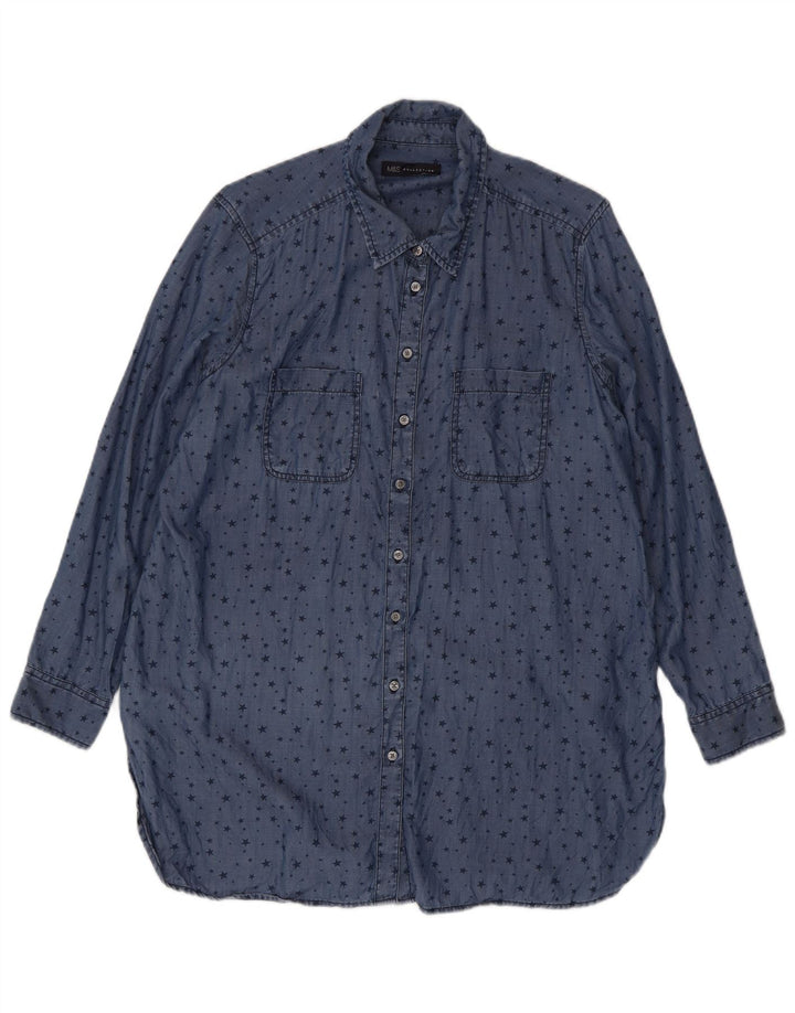 Marks & Spencer Camisa larga con estampado abstracto para mujer, talla 40, color azul