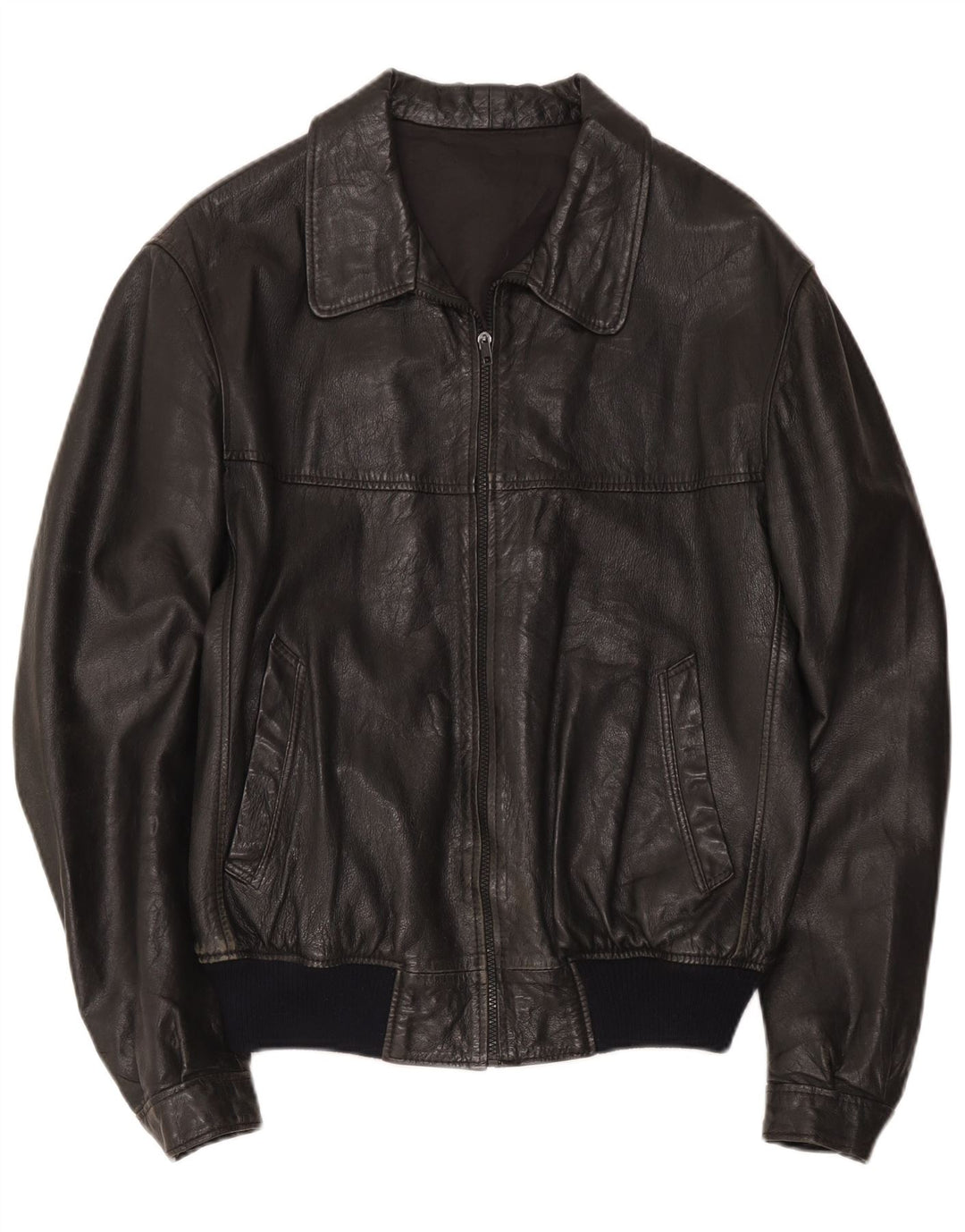 Chaqueta de cuero vintage para hombre IT 48 Medio Negro