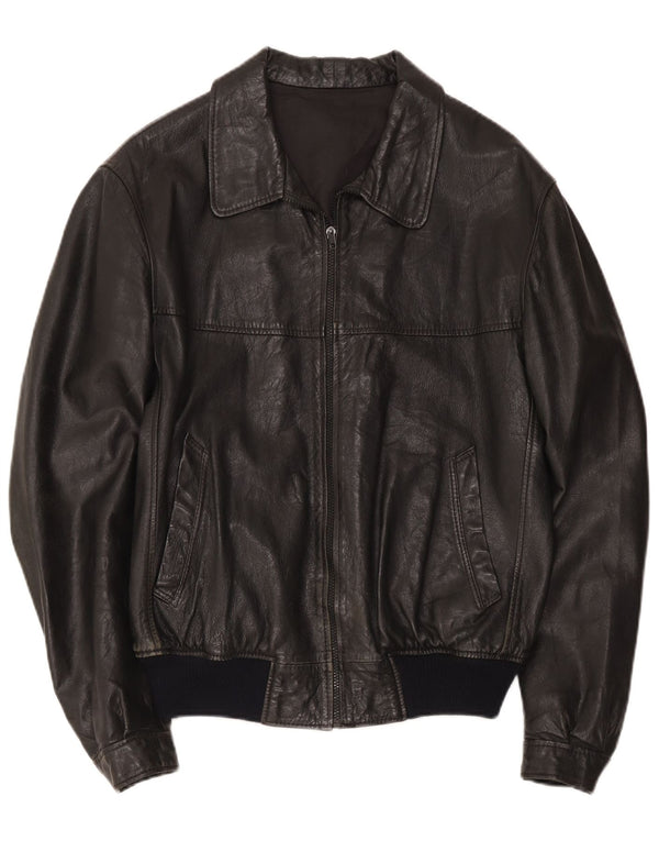 Chaqueta de cuero vintage para hombre IT 48 Medio Negro