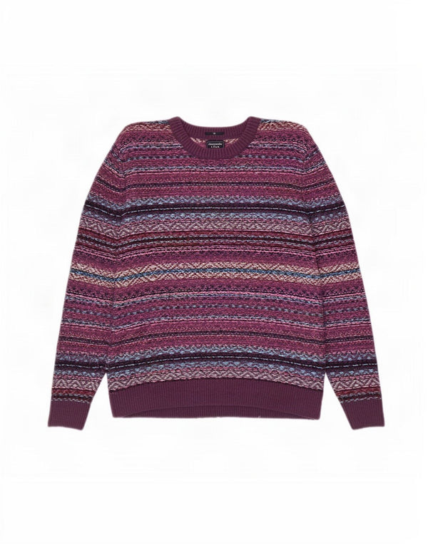 Abercrombie & Fitch Suéter tipo jersey con cuello redondo para hombre XL Púrpura Fair Isle Nylon