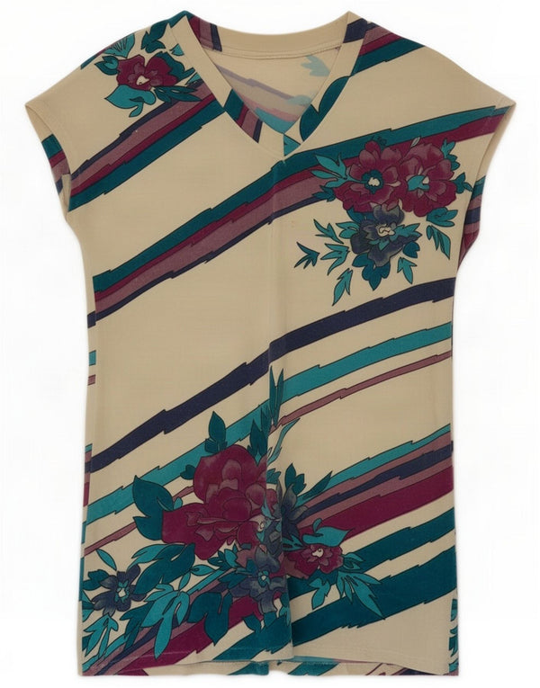 Vintage mujer blusa Top Reino Unido 14 grande off blanco floral