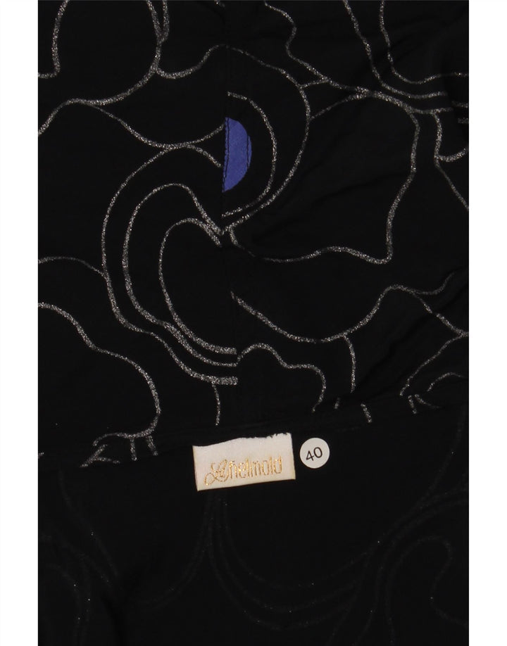 VINTAGE Mujer Blusa de patrón abstracto de gran tamaño Top EU 40 Medio Negro