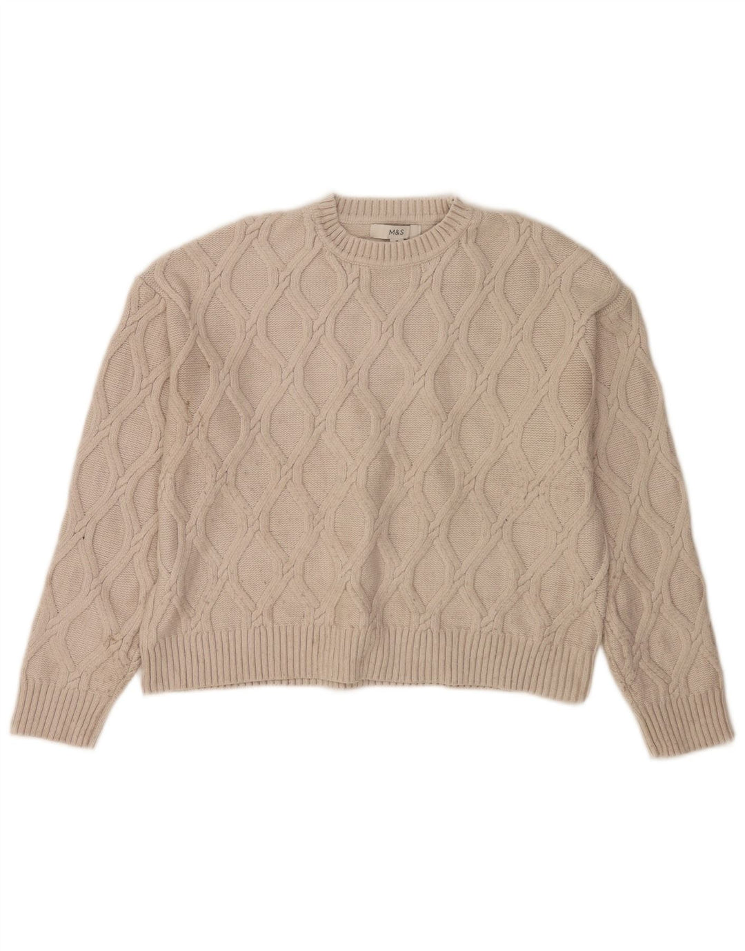 Marks & Spencer Suéter Corto con Cuello Redondo para Mujer UK 44 Medium Beige