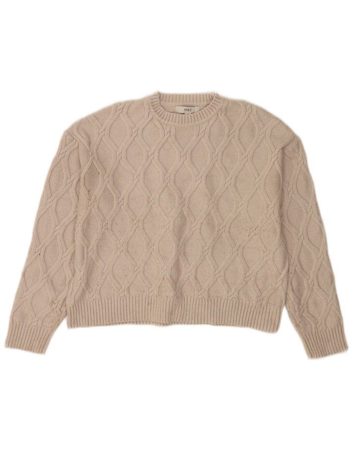 Marks & Spencer Suéter Corto con Cuello Redondo para Mujer UK 44 Medium Beige