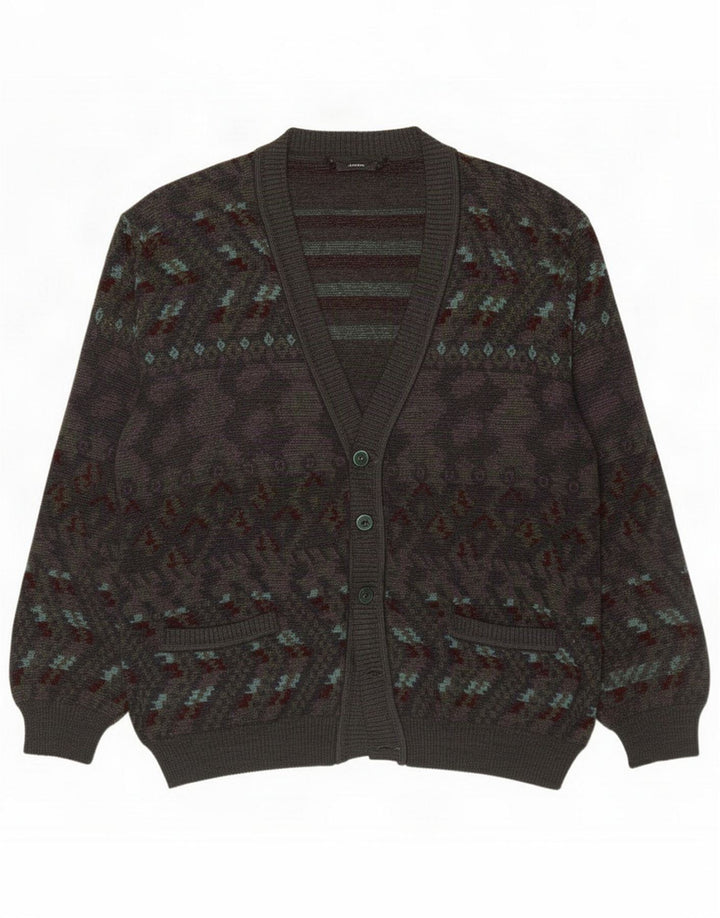 Suéter tipo cárdigan vintage para hombre gris grande