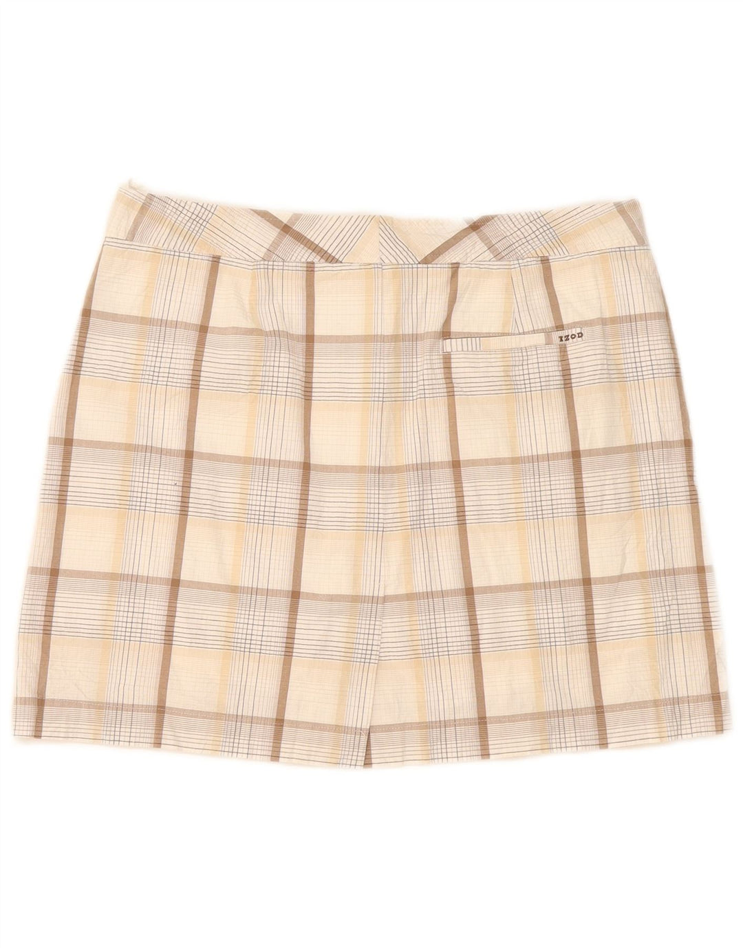 Izod Minifalda elástica para mujer US 8 mediana W32 beige a cuadros de algodón