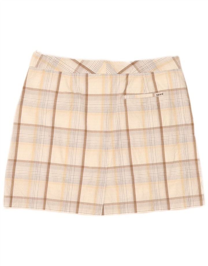 Izod Minifalda elástica para mujer US 8 mediana W32 beige a cuadros de algodón