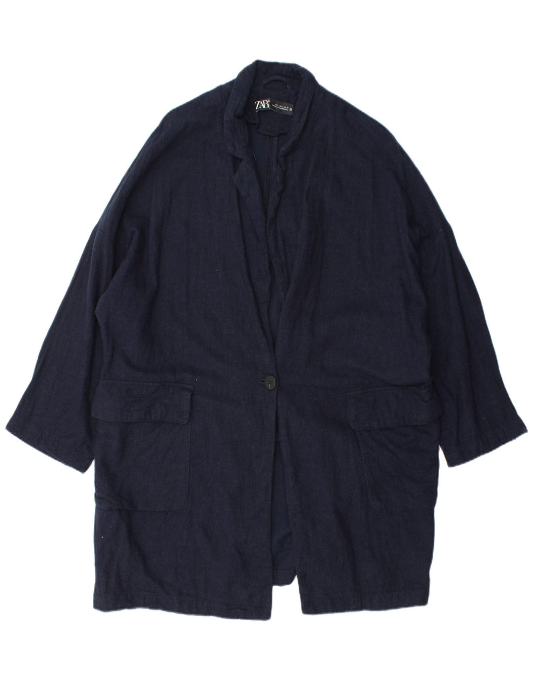ZARA Abrigo oversize para mujer UK 46 Large Viscosa azul marino