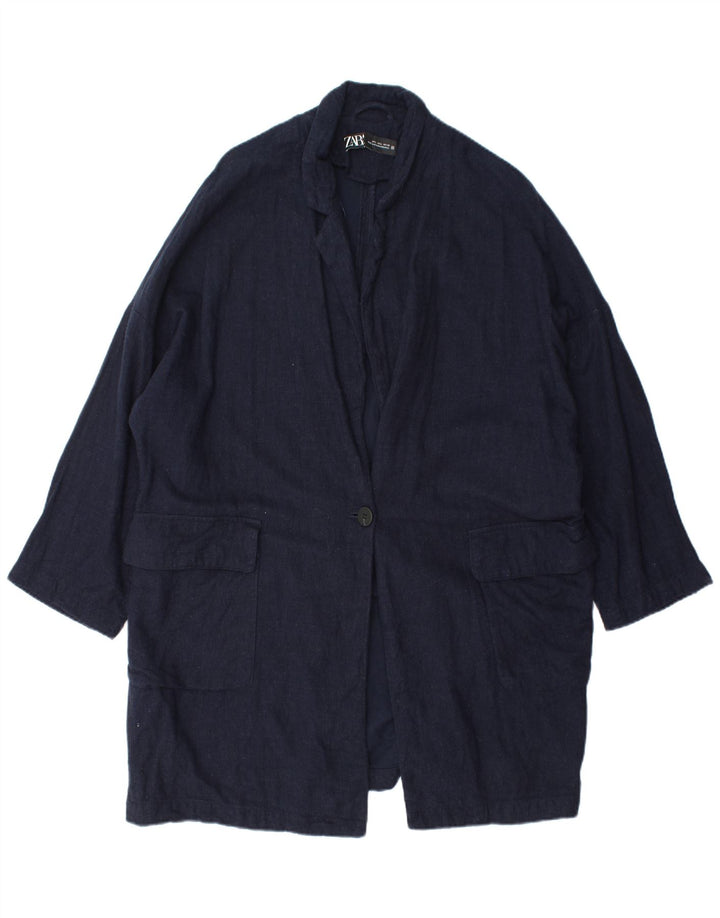 ZARA Abrigo oversize para mujer UK 46 Large Viscosa azul marino