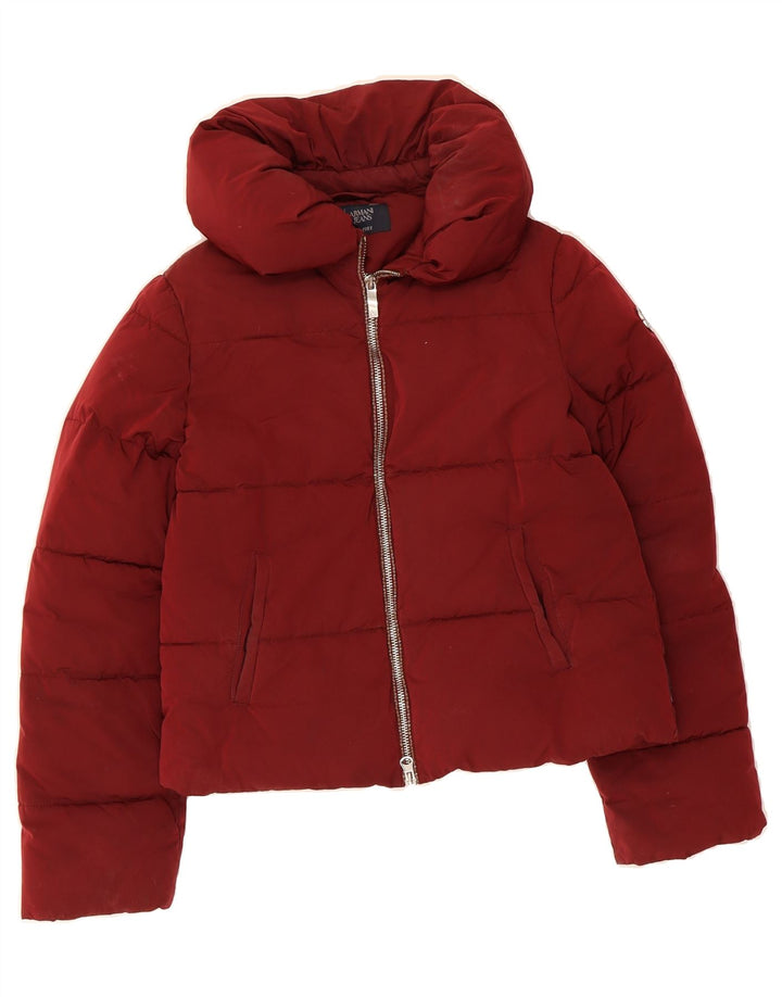 ARMANI JEANS Womens Padded Jacket EU 38 Medium Maroon Polyester Vintage Armani Jeans and Second-Hand Armani Jeans from Messina Hembry 