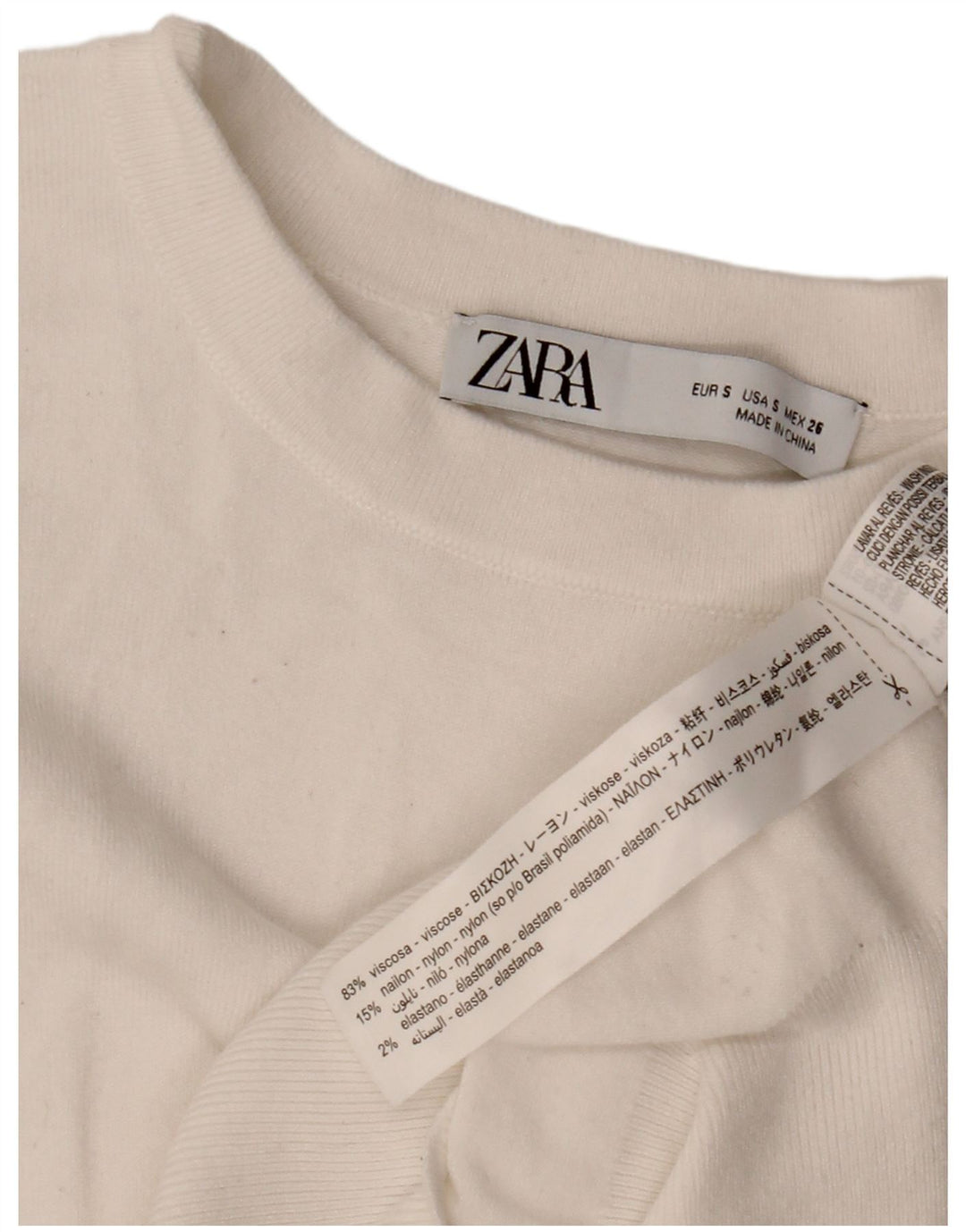 ZARA Jersey con cuello barco para mujer, talla 40, talla pequeña, viscosa blanca
