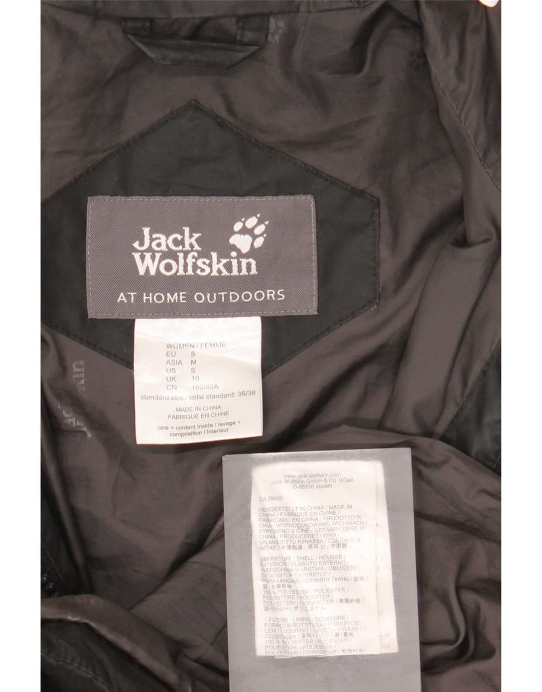 Jack Wolfskin Abrigo acolchado con capucha para mujer UK 10 Small Poliéster negro