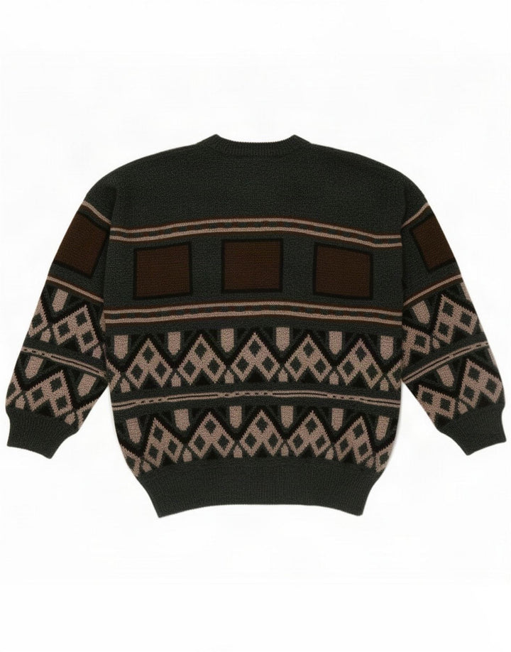 Dogan Suéter con cuello redondo para hombre, color verde medio, geométrico