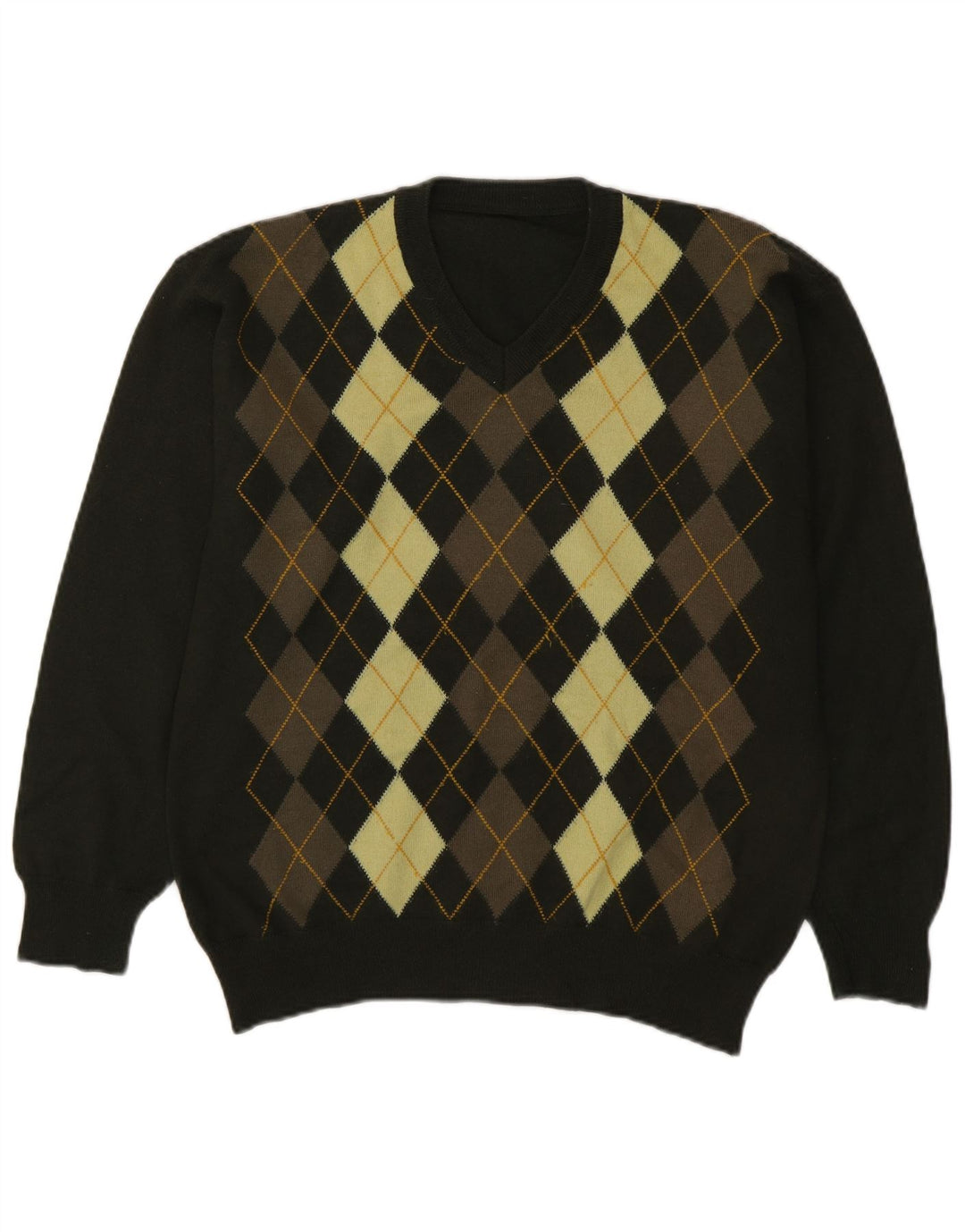 Vintage hombres V-cuello jumper suéter medio verde Argyle/Diamond