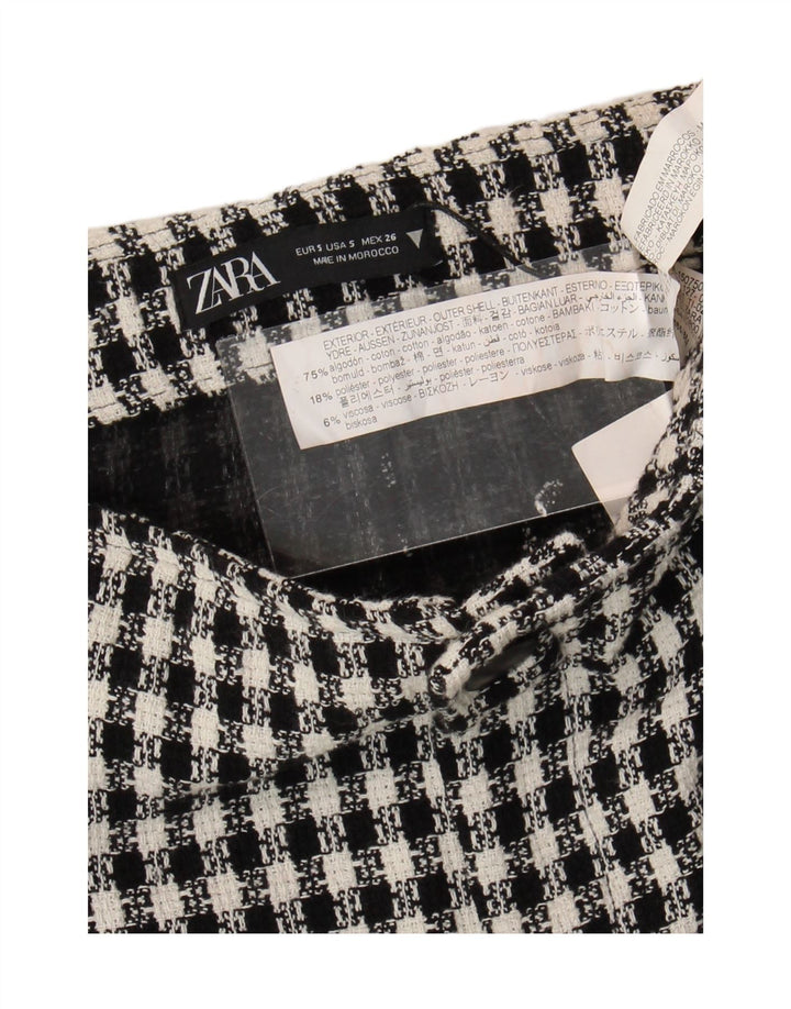 Zara Mujer Minifalda Pequeña W26 Algodón A Cuadros Negro