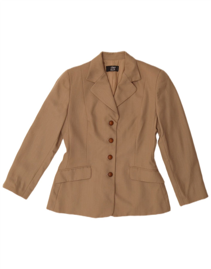 Vintage mujer 4 botones Blazer chaqueta Reino Unido 14 lana virgen beige medio