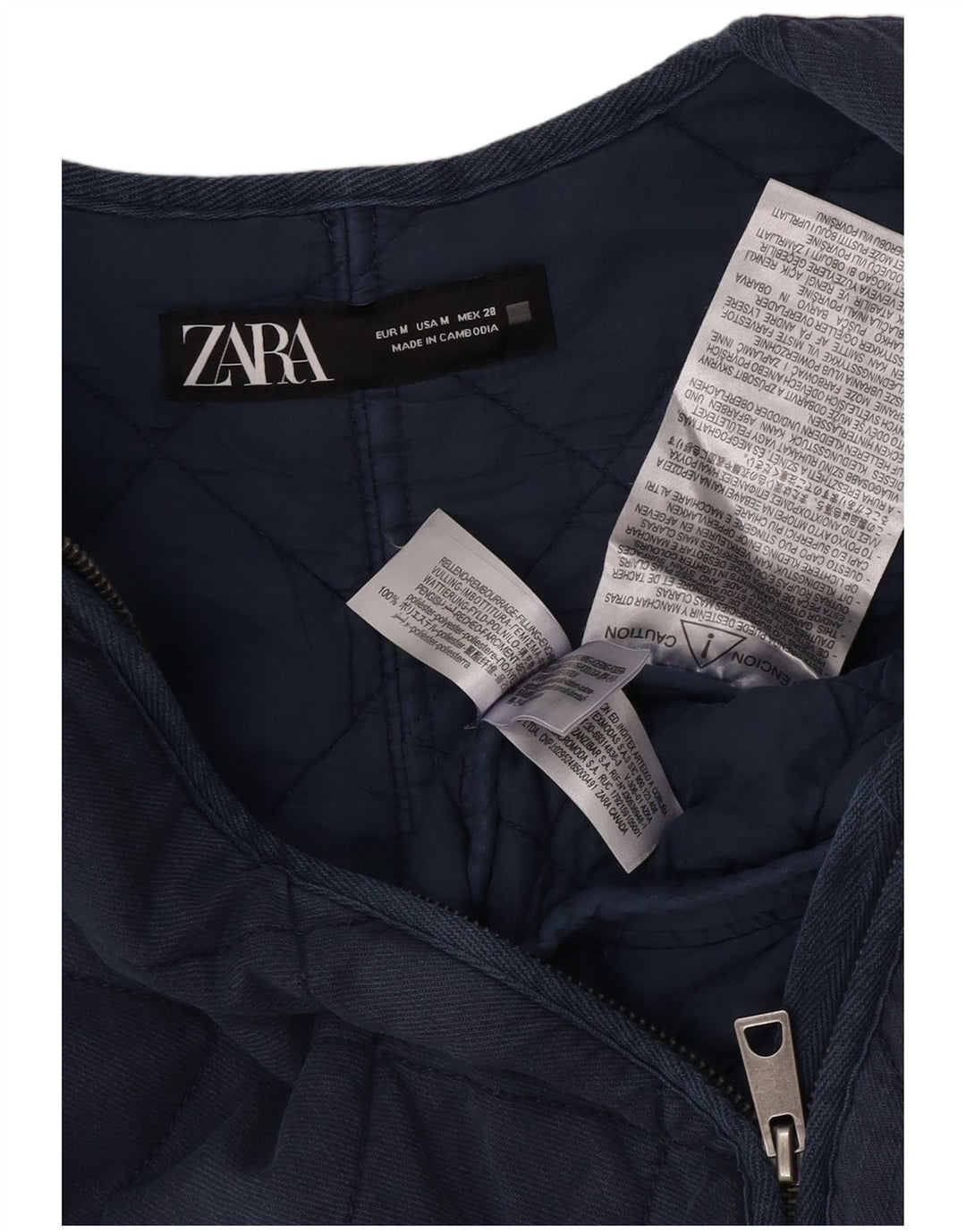 Zara Mujer Crop Chaqueta Acolchada Extragrande Reino Unido 44 Medio Azul Marino Poliéster
