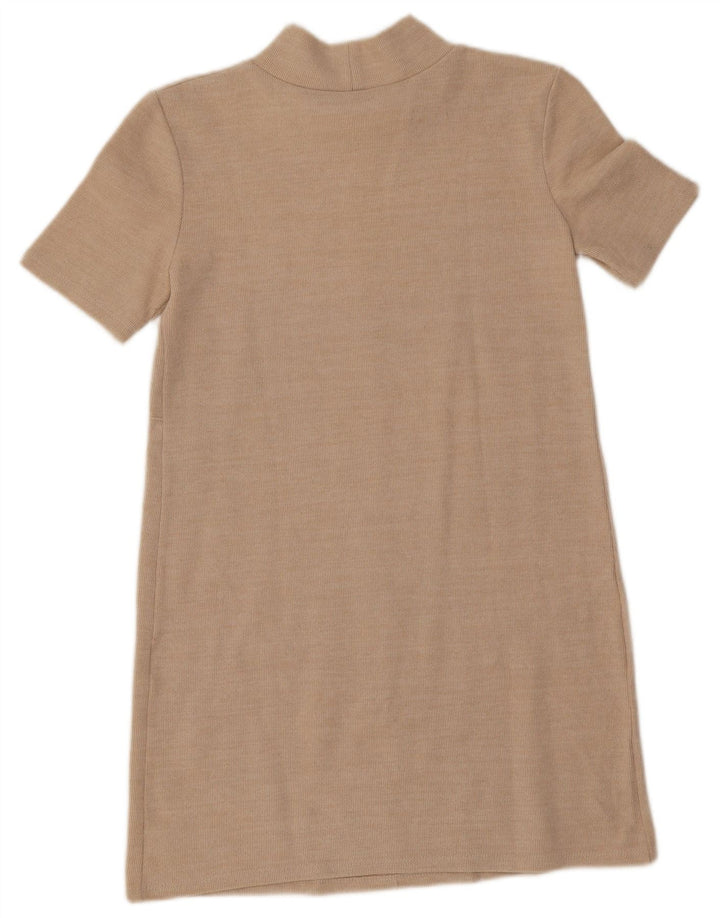Zara Vestido Recto De Manga Corta Para Mujer UK 40 Small Beige