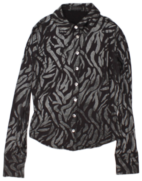 Guess Blusa camisera extragrande para mujer UK 6 XS Poliéster con estampado animal negro